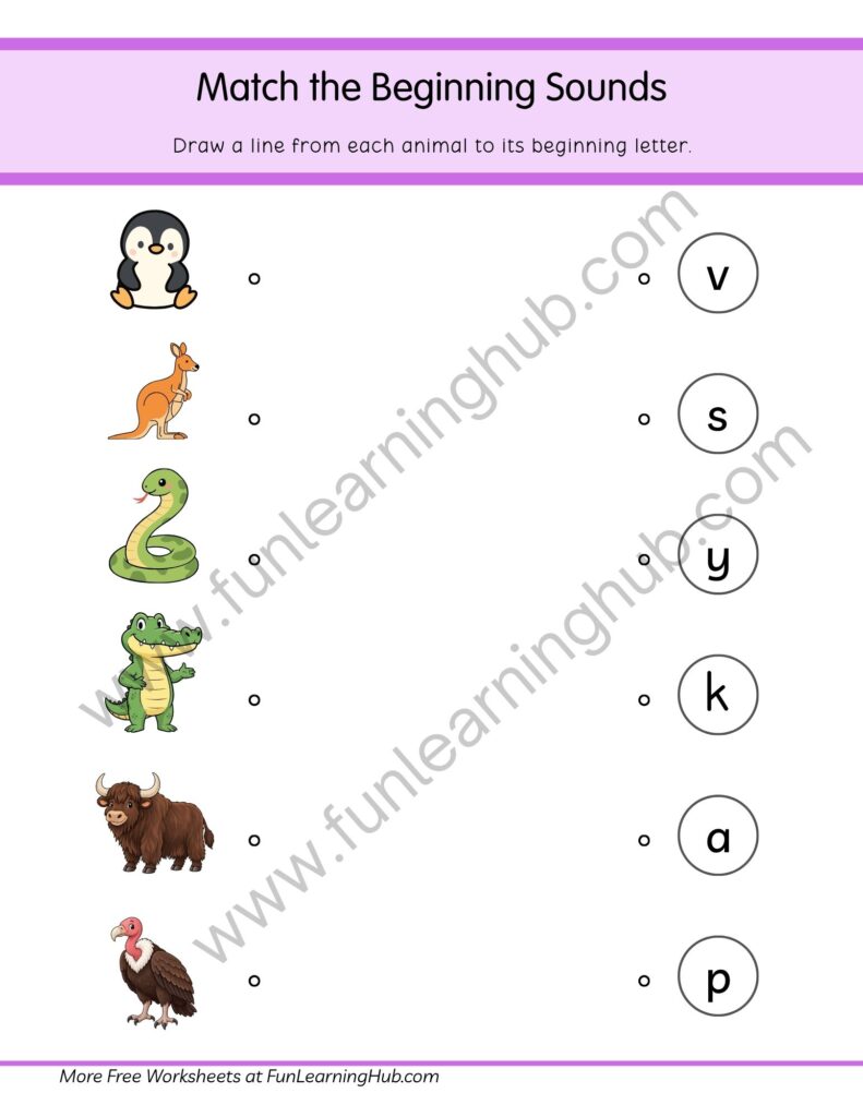 64 Free Beginning Sounds Worksheets for Kindergarten 10 Mixed Animal Sound Matching
