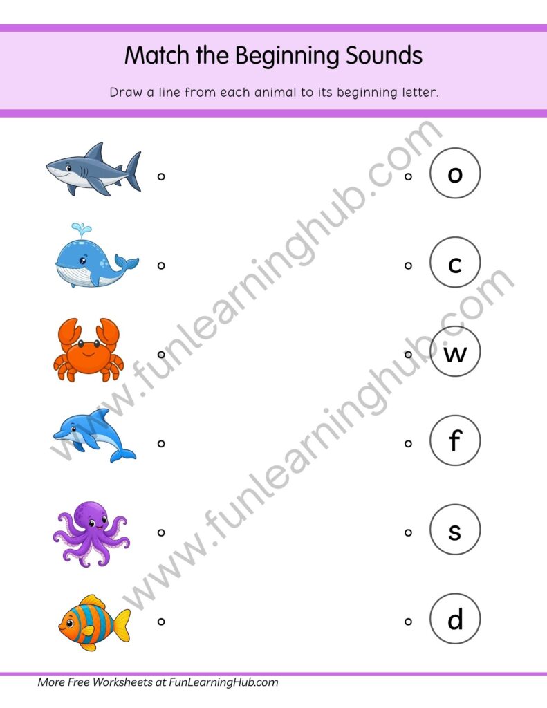 64 Free Beginning Sounds Worksheets for Kindergarten 11 Ocean Animal Sound Matching