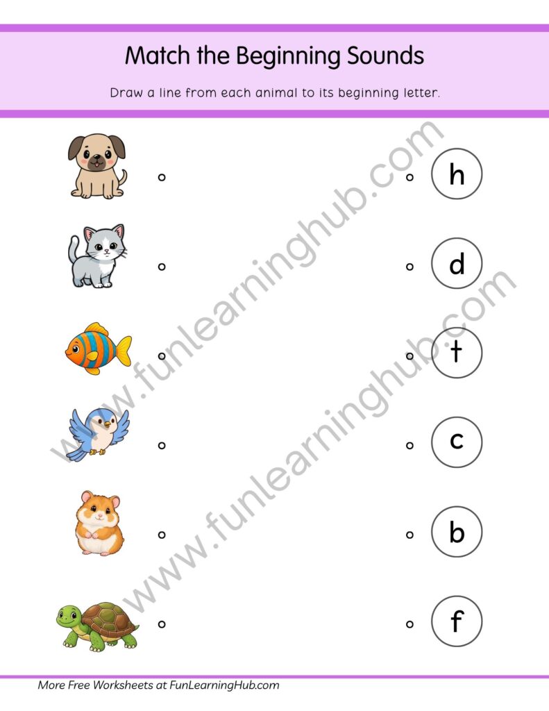 64 Free Beginning Sounds Worksheets for Kindergarten 12 Pet Sound Matching