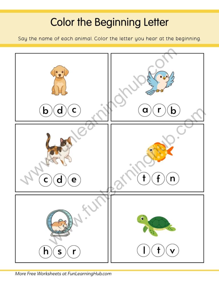 Pets Color the Beginning Letter