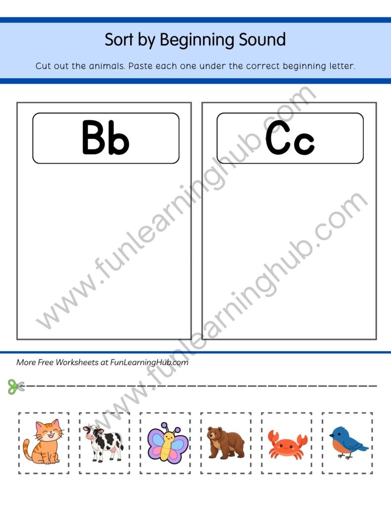 64 Free Beginning Sounds Worksheets for Kindergarten 17 Sort B or C Animals