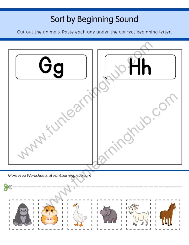 64 Free Beginning Sounds Worksheets for Kindergarten 19 Sort G or H Animals