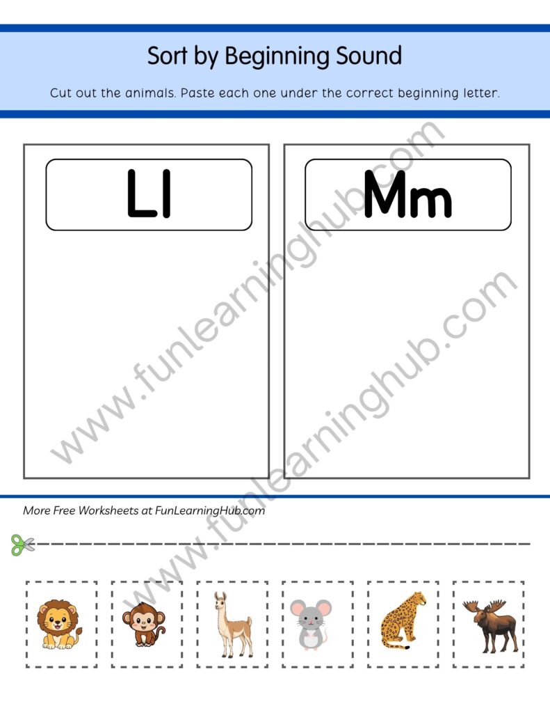 64 Free Beginning Sounds Worksheets for Kindergarten 21 Sort L or M Animals