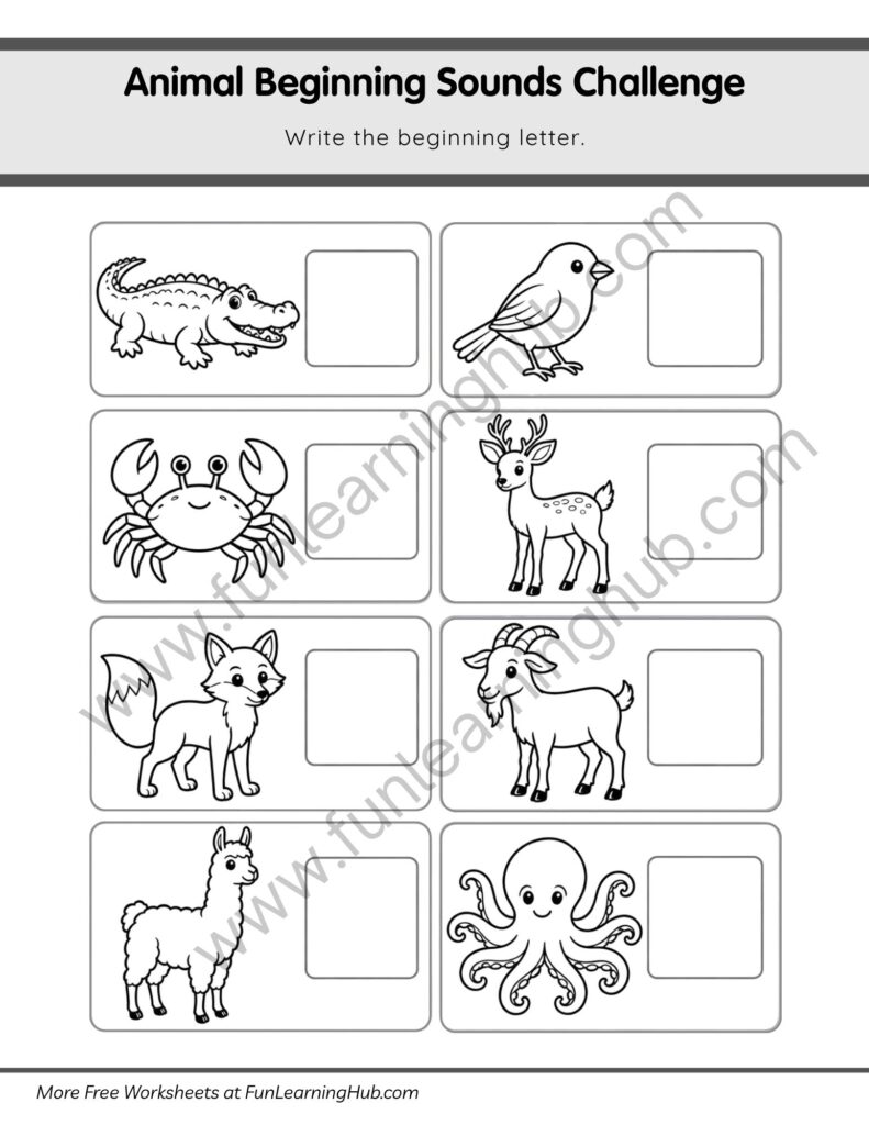 64 Free Beginning Sounds Worksheets for Kindergarten 52 Write the Animal Beginning Letter #1