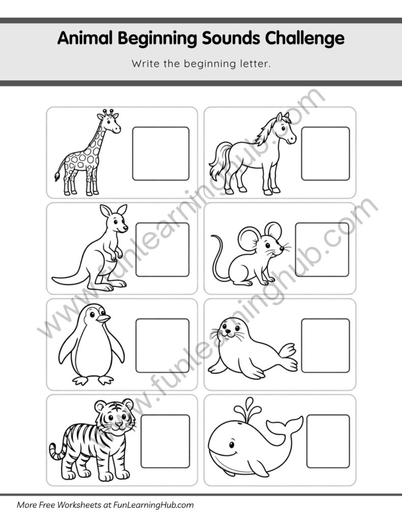 64 Free Beginning Sounds Worksheets for Kindergarten 53 Write the Animal Beginning Letter #2
