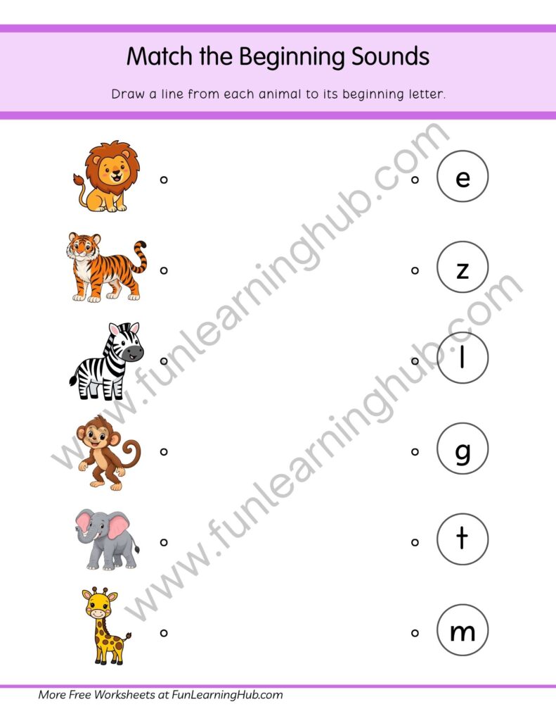 64 Free Beginning Sounds Worksheets for Kindergarten 14 Zoo Animal Sound Matching